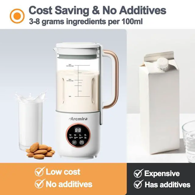 Alt view image 7 of 7 - 8 in 1 Automatic Nut Milk Maker, 10 Blade 35 oz Homemade Oat, Soy, Plant-Based and Dairy Free Beverages, Almond Milk Maker with Delay Start/Keep Warm/Boil Water, Soy Milk Maker with Nut Milk Bag