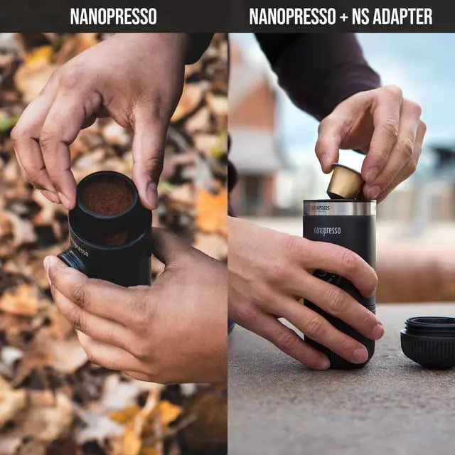 Alt view image 2 of 7 - Nanopresso Portable Espresso Maker Bundled with NS Adapter, Compatible with NS Capsules and Ground Coffee, Manually Travel Coffee Machine Set, Perfect for Camping