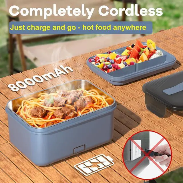 Alt view image 3 of 7 - Cordless Electric Lunch Box for Adults, 1.8L Rechargeable Portable Food Warmer Heated Lunch Box, Christmas White Elephant Gifts, Suitable for Office, Picnic, Car, Construction Site