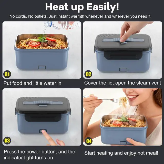 Alt view image 5 of 7 - Cordless Electric Lunch Box for Adults, 1.8L Rechargeable Portable Food Warmer Heated Lunch Box, Christmas White Elephant Gifts, Suitable for Office, Picnic, Car, Construction Site