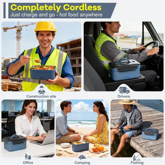 Alt view image 6 of 7 - Cordless Electric Lunch Box for Adults, 1.8L Rechargeable Portable Food Warmer Heated Lunch Box, Christmas White Elephant Gifts, Suitable for Office, Picnic, Car, Construction Site