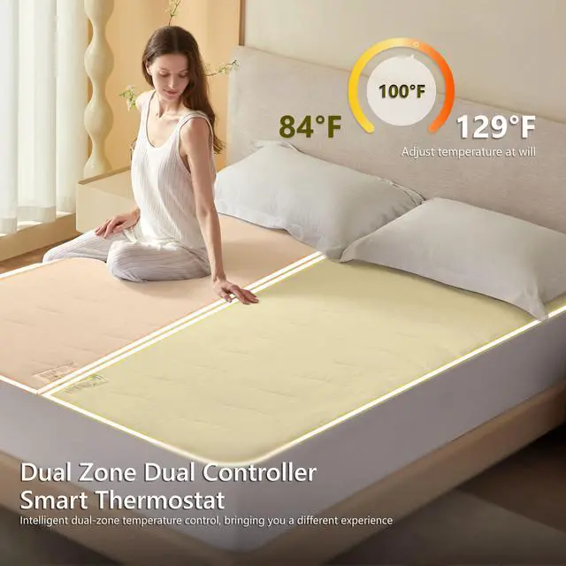 Alt view image 2 of 6 - Heated Quilted Wave Mattress Pad,King Size Dual Control,Soft Bed Warmer,10 Heat Settings,1-12 Hours Auto-Off,Fast Heating,ETL Certified,Machine Washable,Fit Up to 18" Deep Pocket,78"x80"