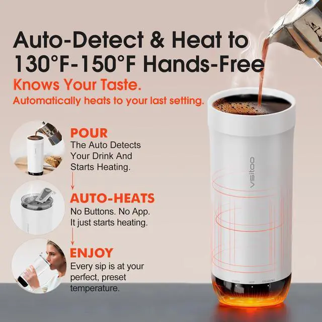 Alt view image 2 of 7 - S5 heated travel mug,16oz, Auto-Sensing AI Heats Drinks To 120-150°F Hands-Free. Temperature Control for All Cars, Perfect for Home/Office/Travel/Outdoor, Ideal Gift for Coffee Lovers - White
