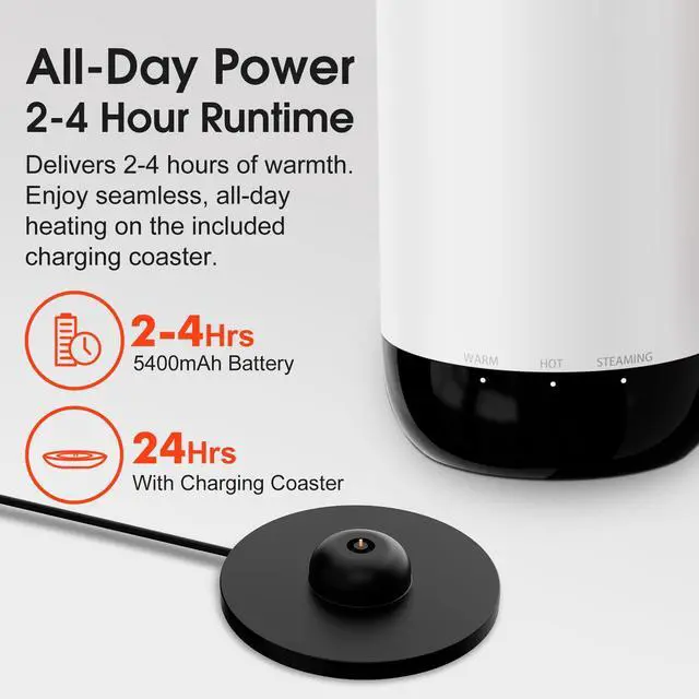 Alt view image 5 of 7 - S5 heated travel mug,16oz, Auto-Sensing AI Heats Drinks To 120-150°F Hands-Free. Temperature Control for All Cars, Perfect for Home/Office/Travel/Outdoor, Ideal Gift for Coffee Lovers - White