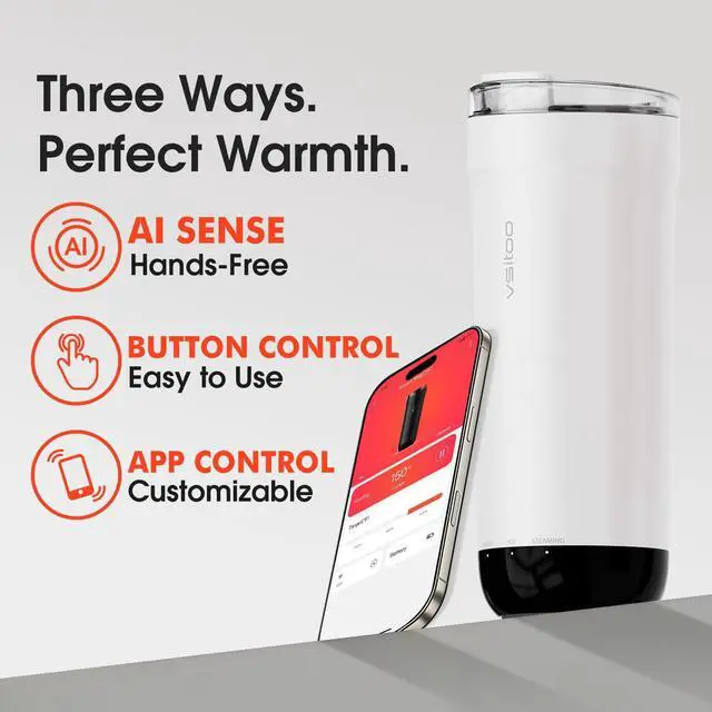 Alt view image 6 of 7 - S5 heated travel mug,16oz, Auto-Sensing AI Heats Drinks To 120-150°F Hands-Free. Temperature Control for All Cars, Perfect for Home/Office/Travel/Outdoor, Ideal Gift for Coffee Lovers - White