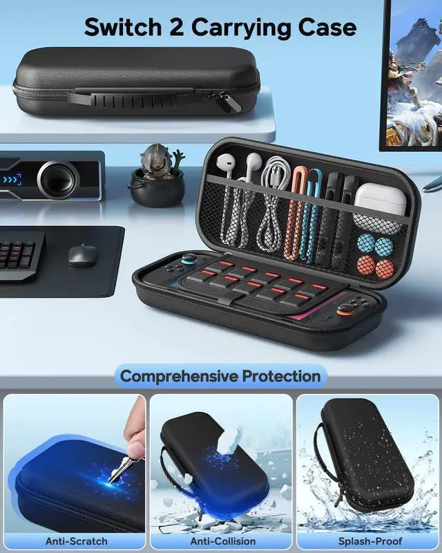 Alt view image 3 of 7 - 32-in-1 Accessories Bundle for Nintendo Switch 2,Family Games Kit: Carrying Case,Charging Dock for Joycon Switch 2 Controller,Tempered film,Steering Wheels,Grips,Protective Cover