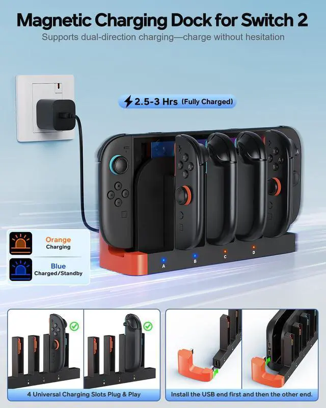 Alt view image 4 of 7 - 32-in-1 Accessories Bundle for Nintendo Switch 2,Family Games Kit: Carrying Case,Charging Dock for Joycon Switch 2 Controller,Tempered film,Steering Wheels,Grips,Protective Cover