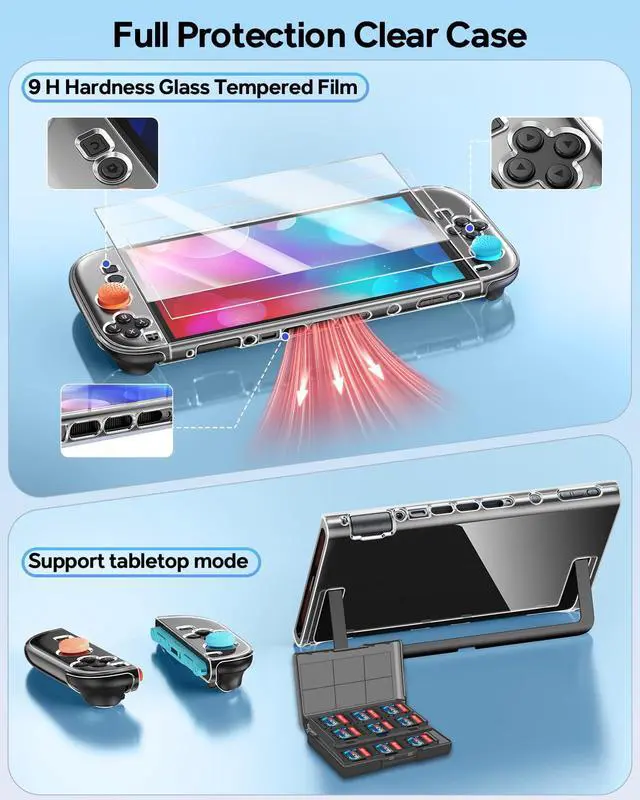 Alt view image 5 of 7 - 32-in-1 Accessories Bundle for Nintendo Switch 2,Family Games Kit: Carrying Case,Charging Dock for Joycon Switch 2 Controller,Tempered film,Steering Wheels,Grips,Protective Cover