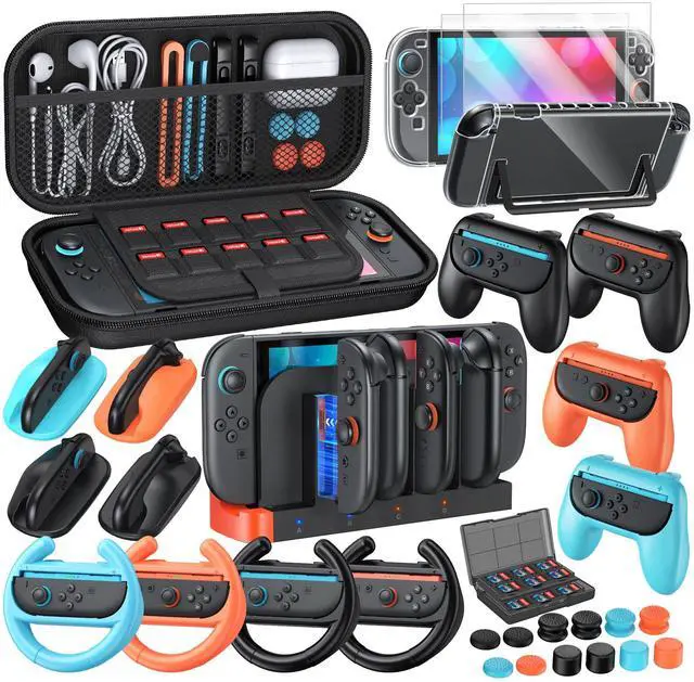 Main image of 32-in-1 Accessories Bundle for Nintendo Switch 2,Family Games Kit: Carrying Case,Charging Dock for Joycon Switch 2 Controller,Tempered film,Steering Wheels,Grips,Protective Cover