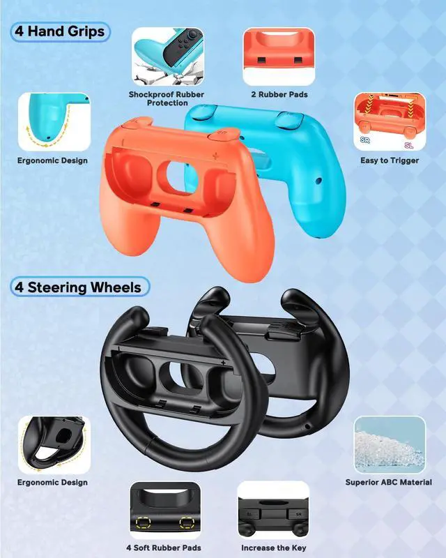 Alt view image 6 of 7 - 32-in-1 Accessories Bundle for Nintendo Switch 2,Family Games Kit: Carrying Case,Charging Dock for Joycon Switch 2 Controller,Tempered film,Steering Wheels,Grips,Protective Cover