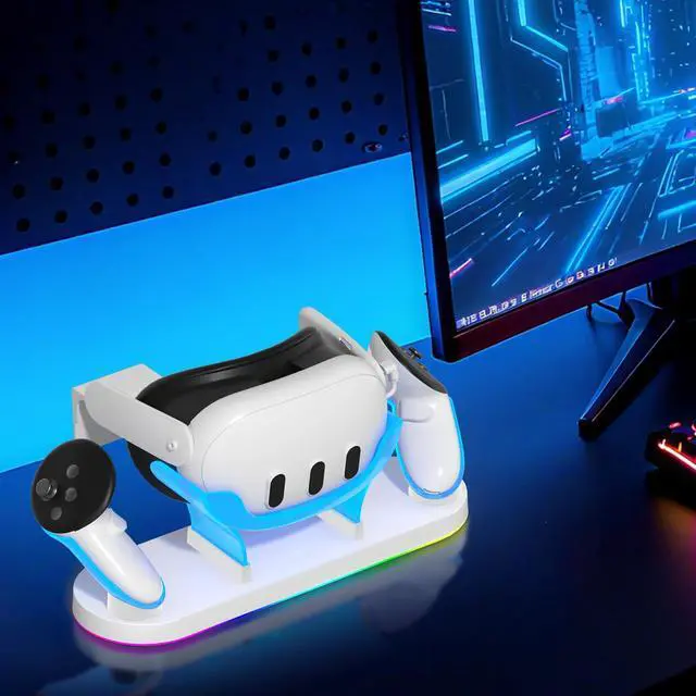 Alt view image 7 of 7 - Charging Dock for Meta Quest3/3S, 18W Fast Charger with 2 Rechargeable Batteries, 8 LED Lighting Modes, USB-C Charging Accessory for Oculus Meta Quest 3/3S, Support Elite/Battery Head Strap