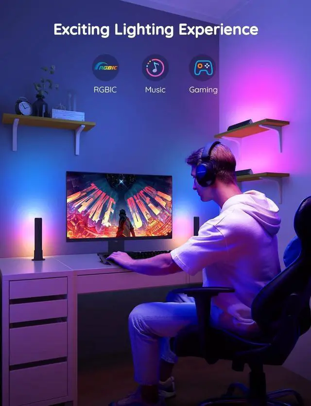Alt view image 2 of 7 - Smart LED Light Bars, Work with Alexa and Google Assistant, RGBICWW WiFi TV Backlights with Scene and Music Modes for Gaming, Pictures, PC, Room Decoration