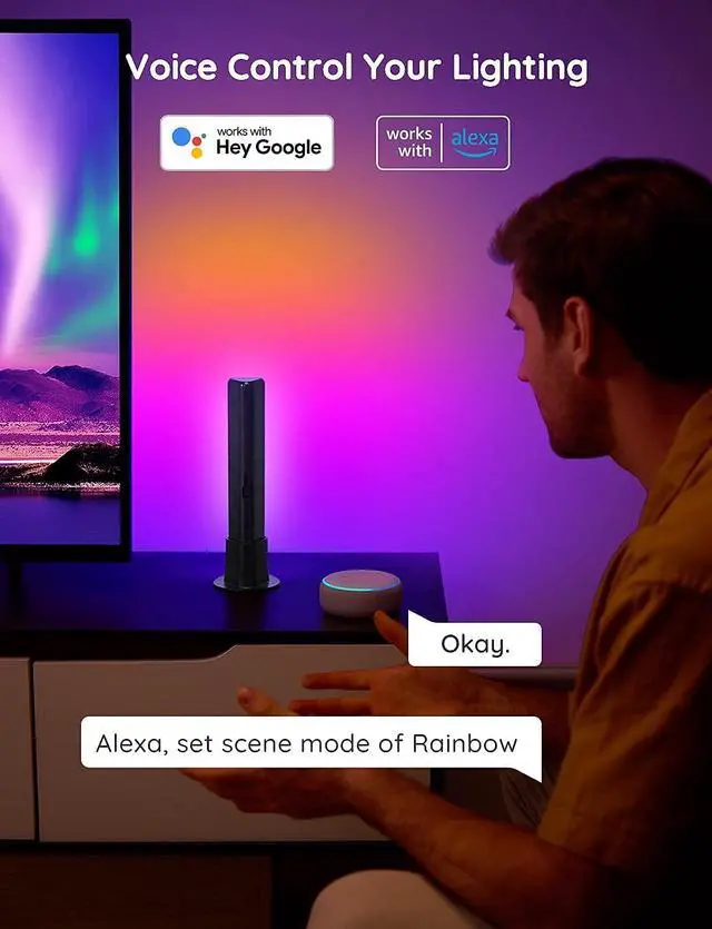 Alt view image 4 of 7 - Smart LED Light Bars, Work with Alexa and Google Assistant, RGBICWW WiFi TV Backlights with Scene and Music Modes for Gaming, Pictures, PC, Room Decoration