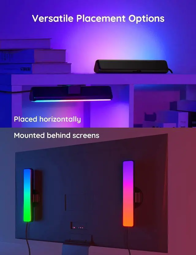 Alt view image 6 of 7 - Smart LED Light Bars, Work with Alexa and Google Assistant, RGBICWW WiFi TV Backlights with Scene and Music Modes for Gaming, Pictures, PC, Room Decoration