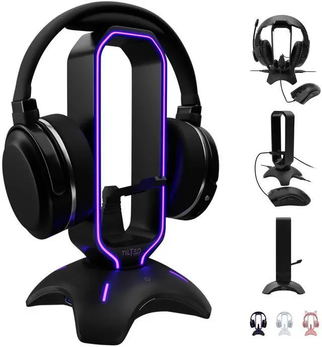 Main image of Gaming Headset Stand | RGB Headphone Stand for Desk with Mouse Bungee and USB Hub (Cool and Clean Setup) Gaming Headset Holder - Perfect Gamer Gift Accessory