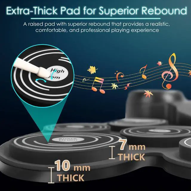 Alt view image 6 of 7 - 7-Color Dynamic LED Lights Electric Drum Set, 9-Pad Electronic Drum Set Bluetooth MIDI Support, Extra-thick Electric Drum Pads for Better Rebound, Perfect Christmas/Birthday Gift for Kids
