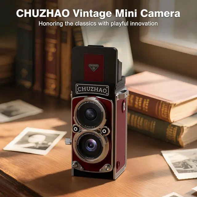 Alt view image 2 of 7 - CHUZHAO Vintage Mini Digital Camera, Portable TLR Style Retro Point and Shoot Compact Small Pocket 1080P FHD Video 12MP Autofocus Vlogging Camera with 16 GB Card for Beginners Teens Adults Red