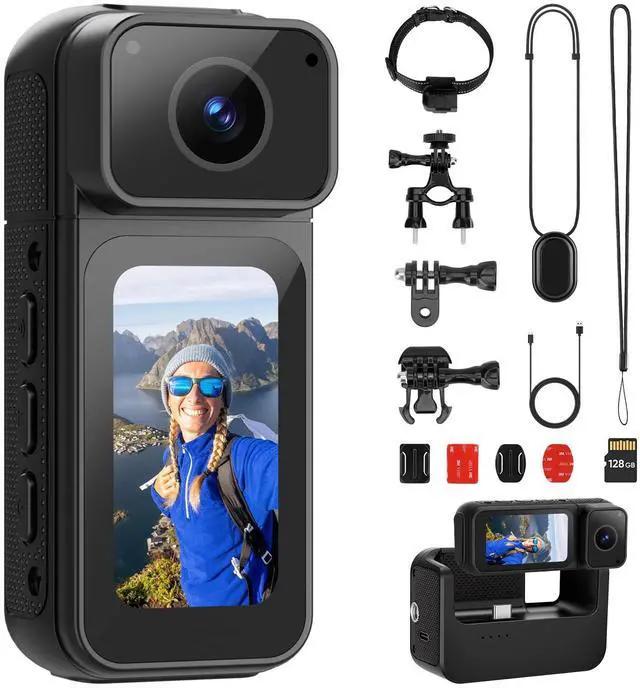 Main image of Mini Body Camera 128G with 1.47inch LCD Screen, 2.7K Thumb Size Action Body Cam with Audio&Video Thumb Hands Free POV Recording, Mount Free, Magnetic Sport DV for Bike Cycling Vlogging Pet Walk Swim