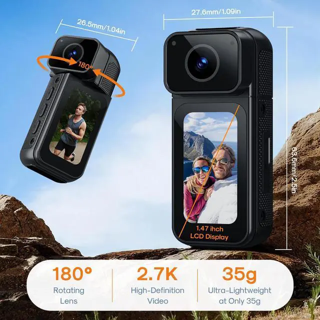 Alt view image 2 of 7 - Mini Body Camera 128G with 1.47inch LCD Screen, 2.7K Thumb Size Action Body Cam with Audio&Video Thumb Hands Free POV Recording, Mount Free, Magnetic Sport DV for Bike Cycling Vlogging Pet Walk Swim