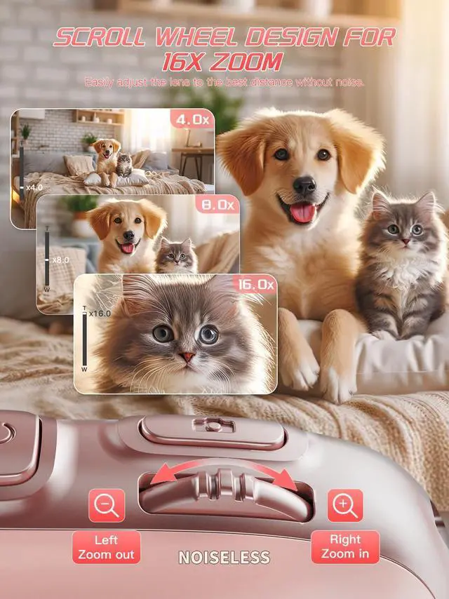 Alt view image 4 of 7 - Digital Camera,Autofocus 4K Vlogging Cameras for Photography with 32GB Card,64MP Portable Compact Point and Shoot Digital Camera for Teens Kids Adult Beginner with 16X Zoom Anti Shake (Pink)