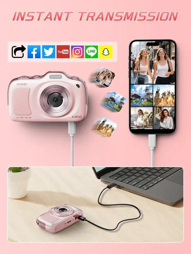 Alt view image 7 of 7 - Digital Camera,Autofocus 4K Vlogging Cameras for Photography with 32GB Card,64MP Portable Compact Point and Shoot Digital Camera for Teens Kids Adult Beginner with 16X Zoom Anti Shake (Pink)