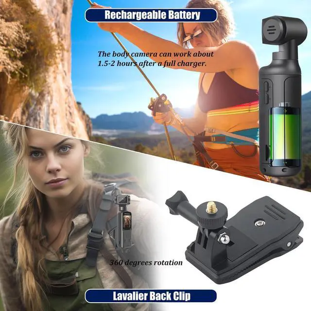 Alt view image 7 of 7 - Body Camera 5K with External Microphone, Video & Audio Mini Vlog Camera with 270° Rotated Lens, Pocket Cam for Sport, Outdoor, Riding, Travel, 128GB Included