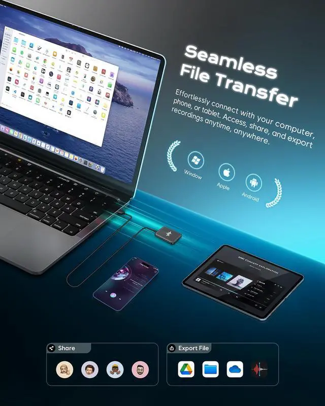 Alt view image 6 of 7 - 128G (9800 Hour) Voice Activated Recorder, Double-Sided Magnetic Voice Recorder with Playback, Audio Recorder with AI-Intelligent Noise Reduction, 70H Continuous for Lectures, Meetings