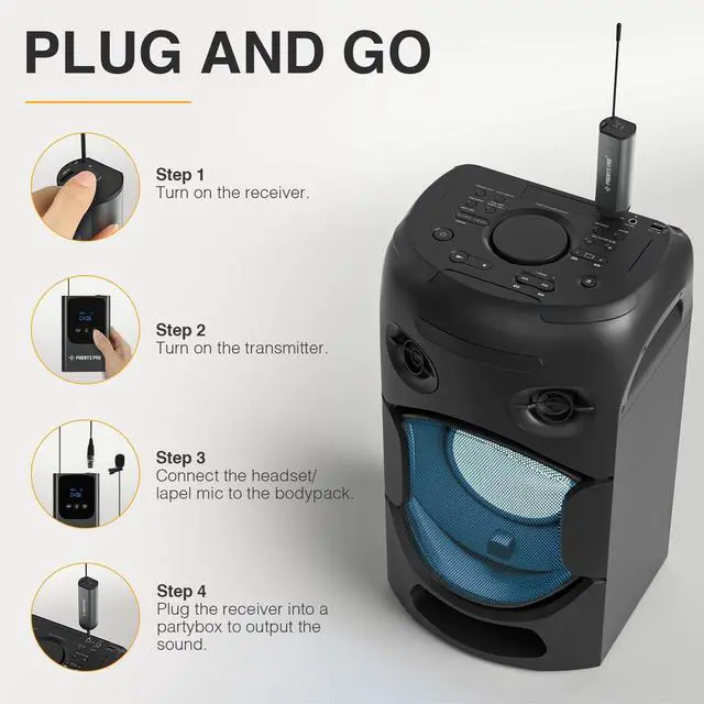 Alt view image 3 of 6 - Single Digital Wireless Microphone System, w/Mini Receiver, Bodypack Transmitter,15 Channels in 900MHz UHF Band, Headset/Lapel Microphone for Karaoke, Singer, Church, Wedding (PDP-1-1B)