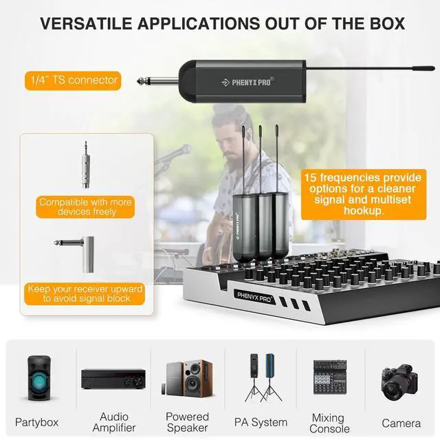 Alt view image 6 of 6 - Single Digital Wireless Microphone System, w/Mini Receiver, Bodypack Transmitter,15 Channels in 900MHz UHF Band, Headset/Lapel Microphone for Karaoke, Singer, Church, Wedding (PDP-1-1B)
