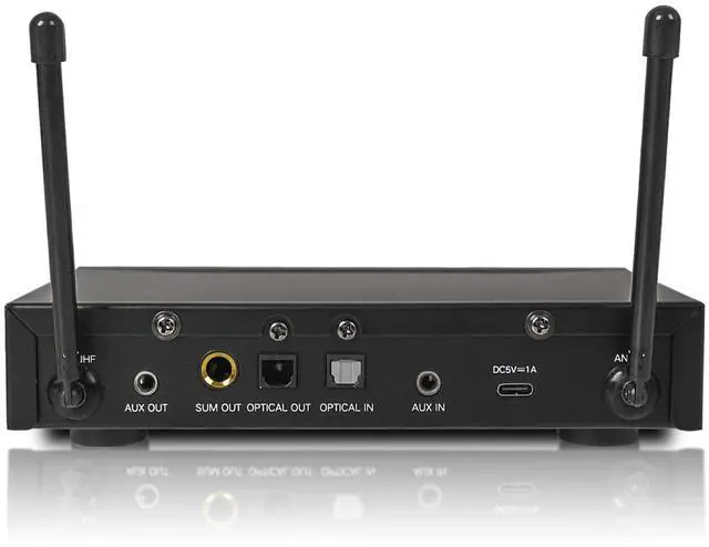 Alt view image 3 of 7 - 100 Channels Wireless Microphone Karaoke Mixer System with 2 Metal Handheld Microphones, Optical (Toslink), AUX, for Smart TV, Home Theater, Sound Bar (SWM16-2MEGA)