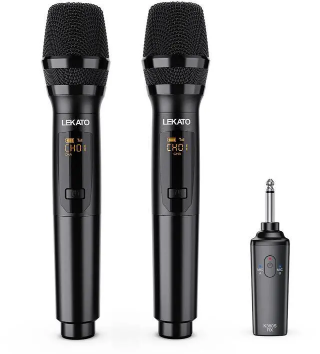 Main image of Wireless Microphone, 2.4GHz Rechargeable Dual Handheld Wireless Dynamic Microphone System Set with 1/4" Receiver, Professional Cordless Microphone for Karaoke, Wedding, Party, Speech, Church