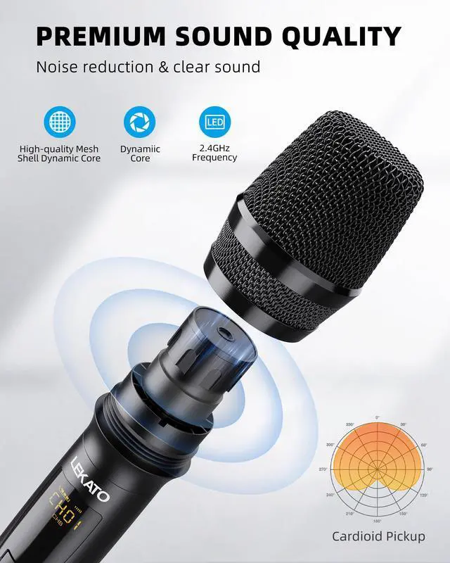 Alt view image 2 of 7 - Wireless Microphone, 2.4GHz Rechargeable Dual Handheld Wireless Dynamic Microphone System Set with 1/4" Receiver, Professional Cordless Microphone for Karaoke, Wedding, Party, Speech, Church