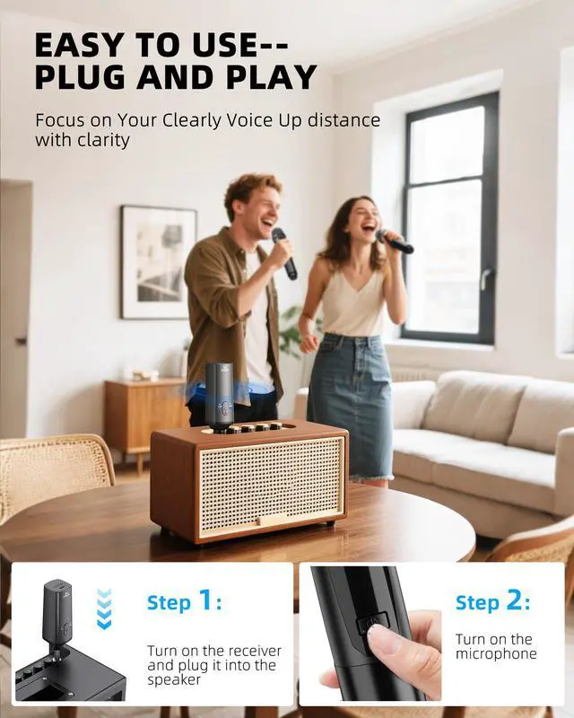 Alt view image 5 of 7 - Wireless Microphone, 2.4GHz Rechargeable Dual Handheld Wireless Dynamic Microphone System Set with 1/4" Receiver, Professional Cordless Microphone for Karaoke, Wedding, Party, Speech, Church