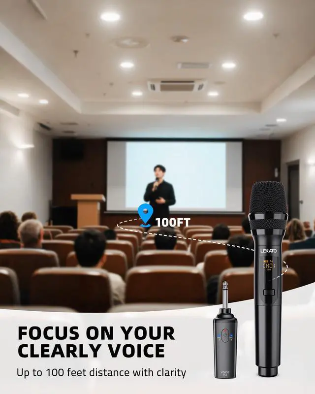 Alt view image 6 of 7 - Wireless Microphone, 2.4GHz Rechargeable Dual Handheld Wireless Dynamic Microphone System Set with 1/4" Receiver, Professional Cordless Microphone for Karaoke, Wedding, Party, Speech, Church