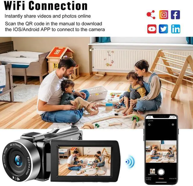 Alt view image 4 of 7 - Camcorder Video Camera 4K 48MP HD Camera Recorder, 18X Digital Zoo 3" Touch Screen Vlogging Camera for YouTube with Microphone, Stabilizer, Lens Hood, Remote and 2 Batteries