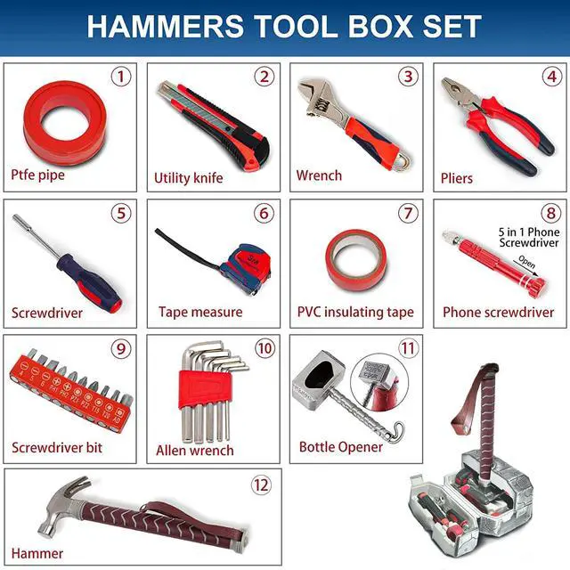 Alt view image 4 of 7 - 28 Piece Hammer Tool Box, Multifunctional Thor Hammer Tool kit, Home Tool Set, Hand Tools, Novelty Unique Holiday Gift for Men,Thor's Fans