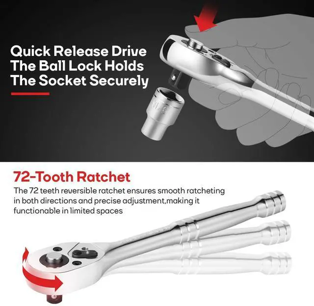 Alt view image 3 of 7 - 248 Pieces Mechanics Tool Set, General Purpose Mixed Sockets and Wrenches, Hand Tool Set Auto Repair Tool Kit with Storage Case (EVHT24801)