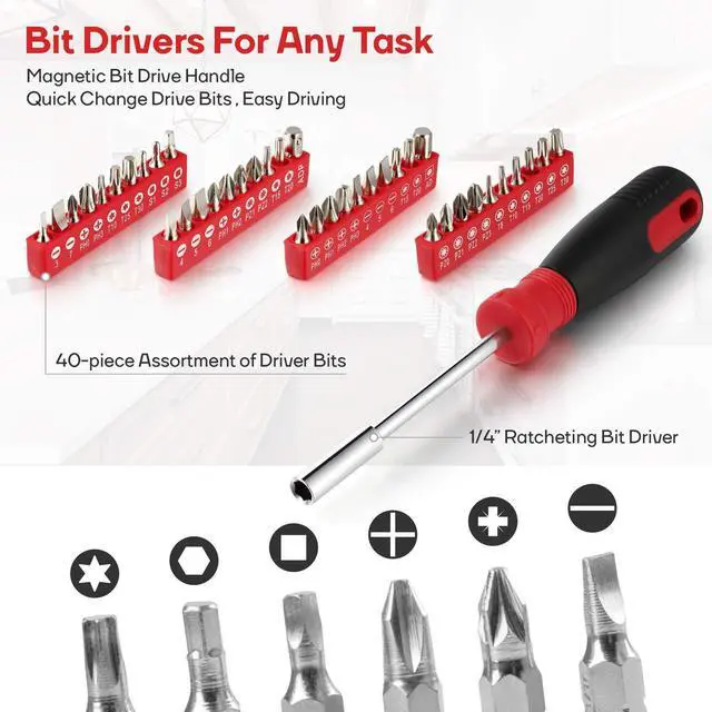 Alt view image 4 of 7 - 248 Pieces Mechanics Tool Set, General Purpose Mixed Sockets and Wrenches, Hand Tool Set Auto Repair Tool Kit with Storage Case (EVHT24801)