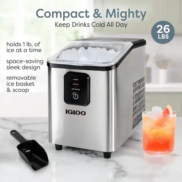 Alt view image 2 of 7 - Self-Cleaning Countertop Ice Maker - Compact and Portable - Creates 26 lbs. Per Day, 8 Pieces Ready Every 7-8 Minutes - Includes Ice Scoop and Basket - Stainless Steel