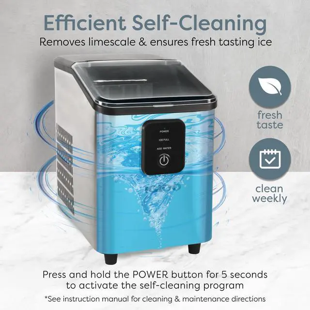Alt view image 6 of 7 - Self-Cleaning Countertop Ice Maker - Compact and Portable - Creates 26 lbs. Per Day, 8 Pieces Ready Every 7-8 Minutes - Includes Ice Scoop and Basket - Stainless Steel