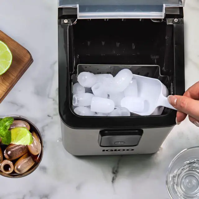 Alt view image 7 of 7 - Self-Cleaning Countertop Ice Maker - Compact and Portable - Creates 26 lbs. Per Day, 8 Pieces Ready Every 7-8 Minutes - Includes Ice Scoop and Basket - Stainless Steel