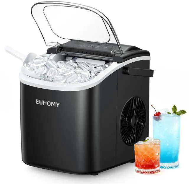 Main image of Countertop Ice Maker Machine with Handle, 26lbs in 24Hrs, 9 Ice Cubes Ready in 6 Mins, Auto-Cleaning Portable Ice Maker with Basket and Scoop, for Home/Kitchen/Camping/RV. (Black)