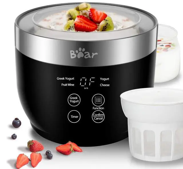 Main image of Bear Yogurt Maker, Greek Yogurt Maker Machine with Strainer and Timer Control, Stainless Steel Inner Pot, Automatic Digital with 2 Glass Jars 1 Quart for Home Organic Yogurt, Cheese, Fruit Wine