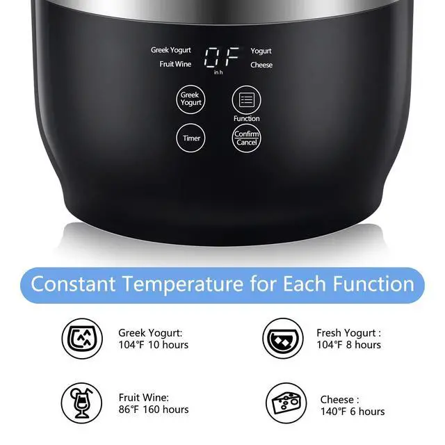 Alt view image 6 of 7 - Bear Yogurt Maker, Greek Yogurt Maker Machine with Strainer and Timer Control, Stainless Steel Inner Pot, Automatic Digital with 2 Glass Jars 1 Quart for Home Organic Yogurt, Cheese, Fruit Wine