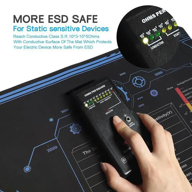 Alt view image 3 of 7 - 36x24 Inch Anti Static Rubber Mat Kit for ESD Sensitive Electronic Device Repair, Soldering, PC Building, Assembly, Table Work, With Grounding Plug Cord, Antistatic Wrist Strap, Heat Resistant