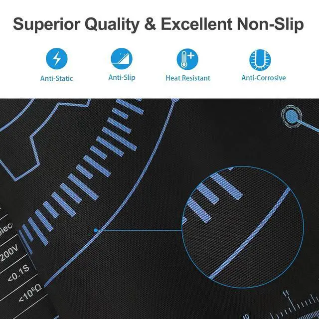 Alt view image 4 of 7 - 36x24 Inch Anti Static Rubber Mat Kit for ESD Sensitive Electronic Device Repair, Soldering, PC Building, Assembly, Table Work, With Grounding Plug Cord, Antistatic Wrist Strap, Heat Resistant