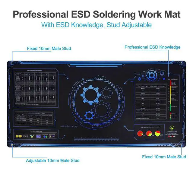 Alt view image 5 of 7 - 36x24 Inch Anti Static Rubber Mat Kit for ESD Sensitive Electronic Device Repair, Soldering, PC Building, Assembly, Table Work, With Grounding Plug Cord, Antistatic Wrist Strap, Heat Resistant