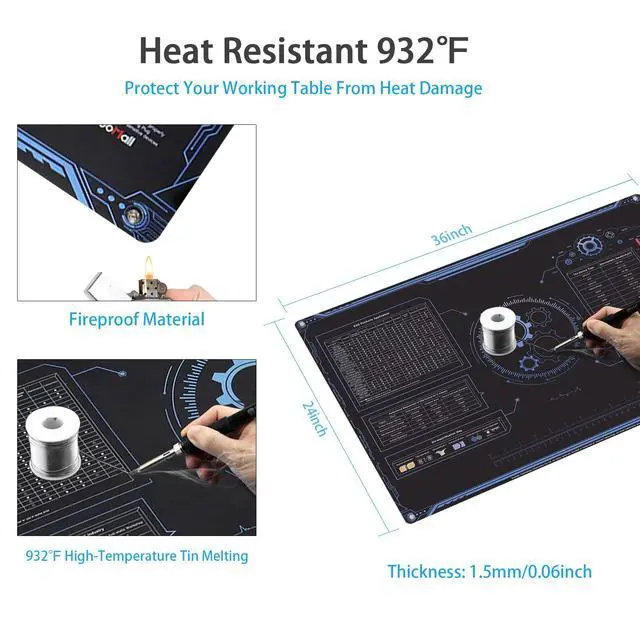 Alt view image 7 of 7 - 36x24 Inch Anti Static Rubber Mat Kit for ESD Sensitive Electronic Device Repair, Soldering, PC Building, Assembly, Table Work, With Grounding Plug Cord, Antistatic Wrist Strap, Heat Resistant