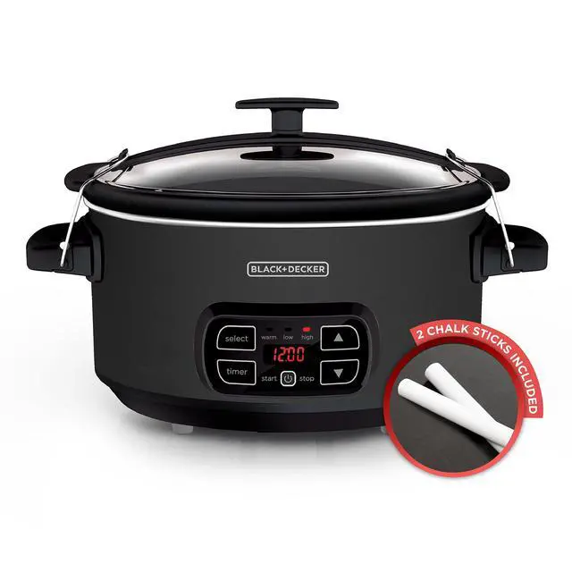 Alt view image 4 of 5 - 7-Quart Slow Cooker, SCD4007, Chalkboard Exterior, Locking Lid, 3 Heat Settings, Removable Stoneware Crock