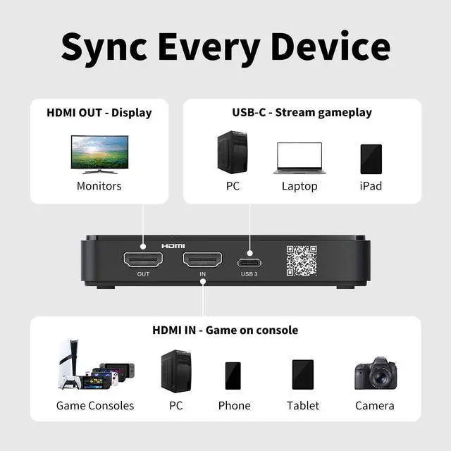 Alt view image 7 of 7 - Capture Card for Streaming, 4K60 HDR Passthrough, 1080p60 Video Recording, Ultra-Low Latency Game Streaming for Switch 2, Xbox, PS5, PC on Twitch, OBS, Win11, Mac - StreamLine MINI+ GC311G2
